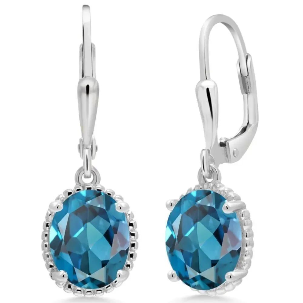 925 Sterling Silver with 4.50 Cttw London Blue Topaz Oval Leverback Earrings
